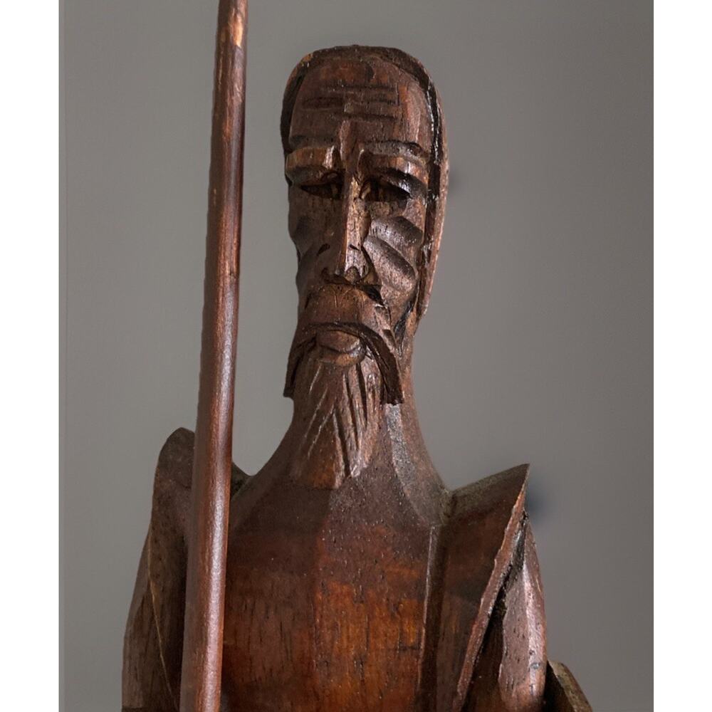 Don Quixote 17” Carved Wooden Statue With Lance and Shield